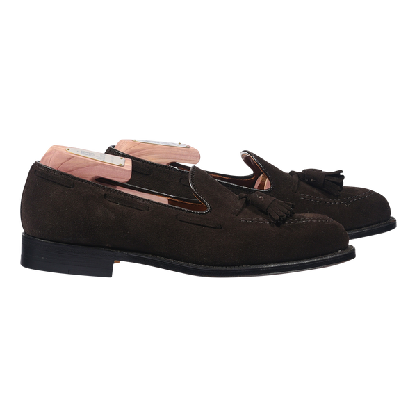Alden Tassel Loafer in Mocha Kid Suede with Single Oak Leather Sole