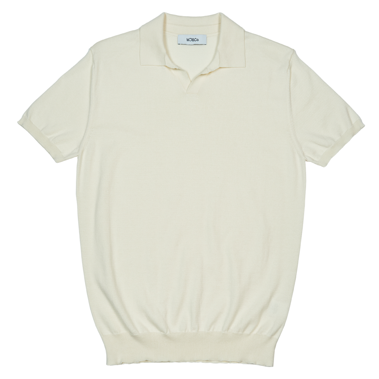 WJ & Co. Buttonless Polo in White Knitted Cotton