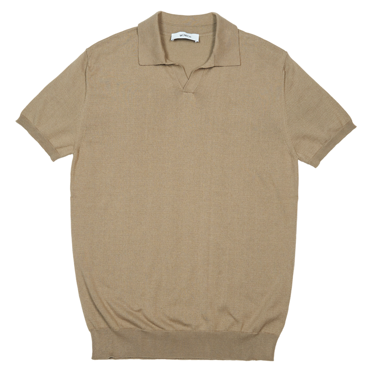 WJ & Co. Buttonless Polo in Taupe Knitted Cotton