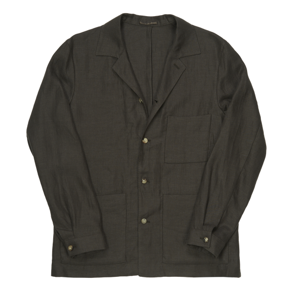 P. Johnson Shirt Jacket in Dark Brown Linen Twill