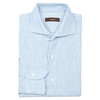 P. Johnson Shirt in Blue and White Stripe Linen with Cutaway Collar