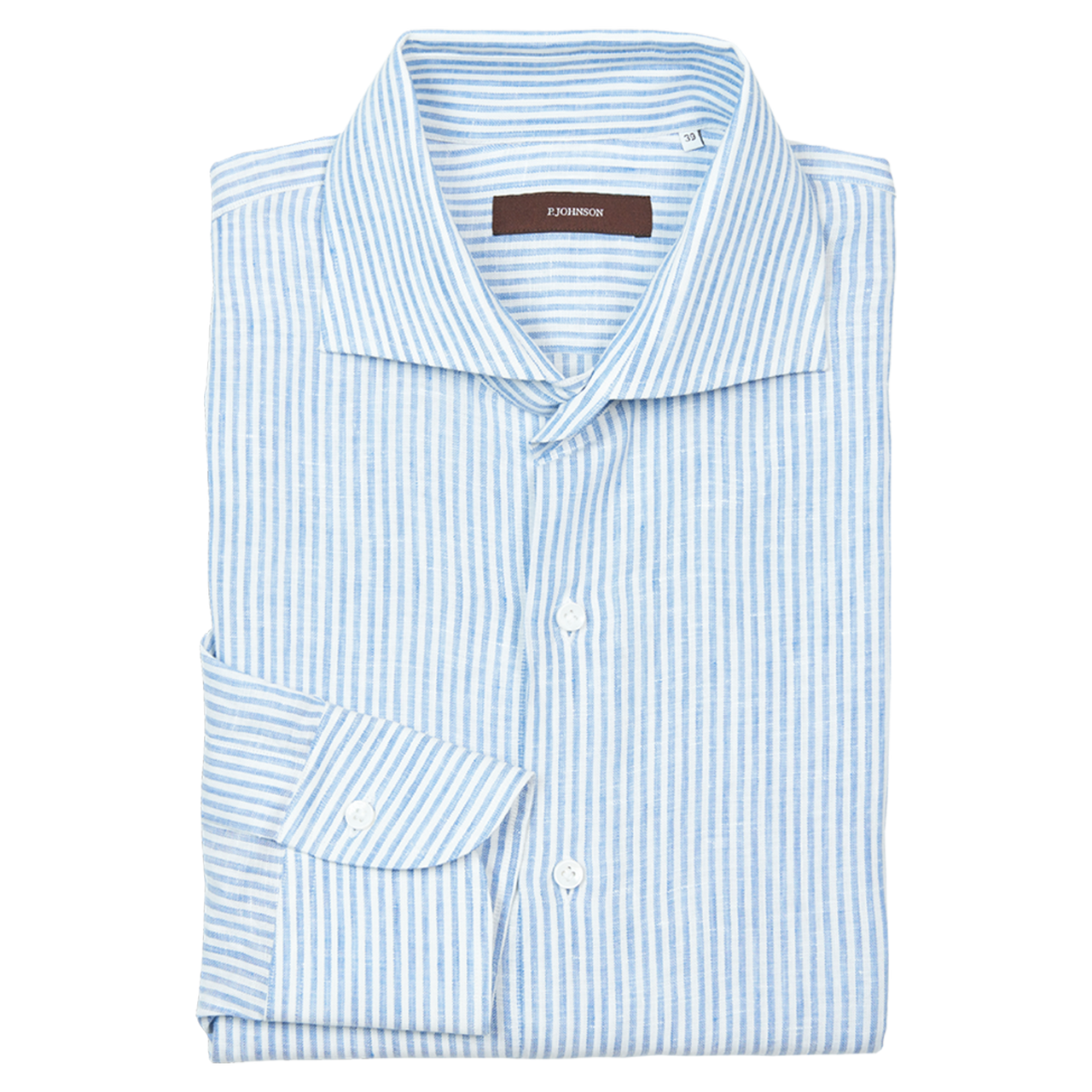 P. Johnson Shirt in Blue and White Stripe Linen with Cutaway Collar