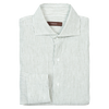 P. Johnson Shirt in Olive Green and White Stripe Linen with Cutaway Collar