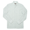 P. Johnson Shirt in Olive Green and White Stripe Linen with Cutaway Collar