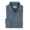 P. Johnson Polo in Slate Blue Cotton Jersey with Cutaway Collar