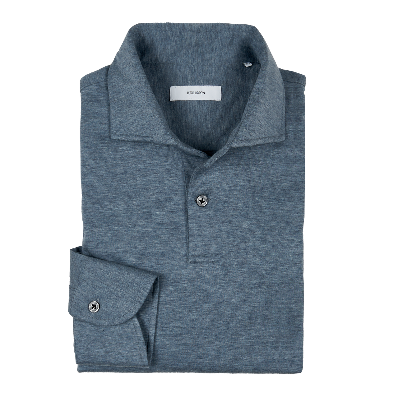 P. Johnson Polo in Slate Blue Cotton Jersey with Cutaway Collar